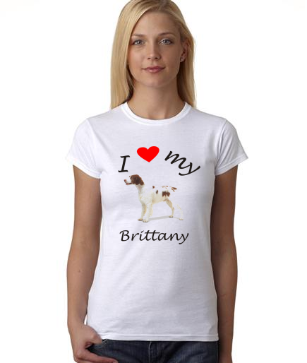 Dogs - I Heart My Brittany on Womans Shirt